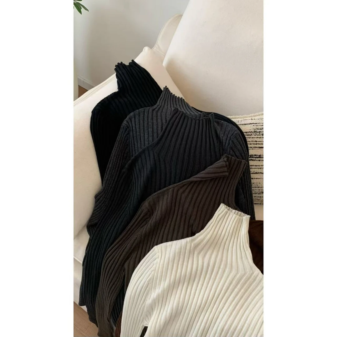 巨瘦坑条衣 秋冬百搭洋气修身套头显瘦坑条长袖打底衫