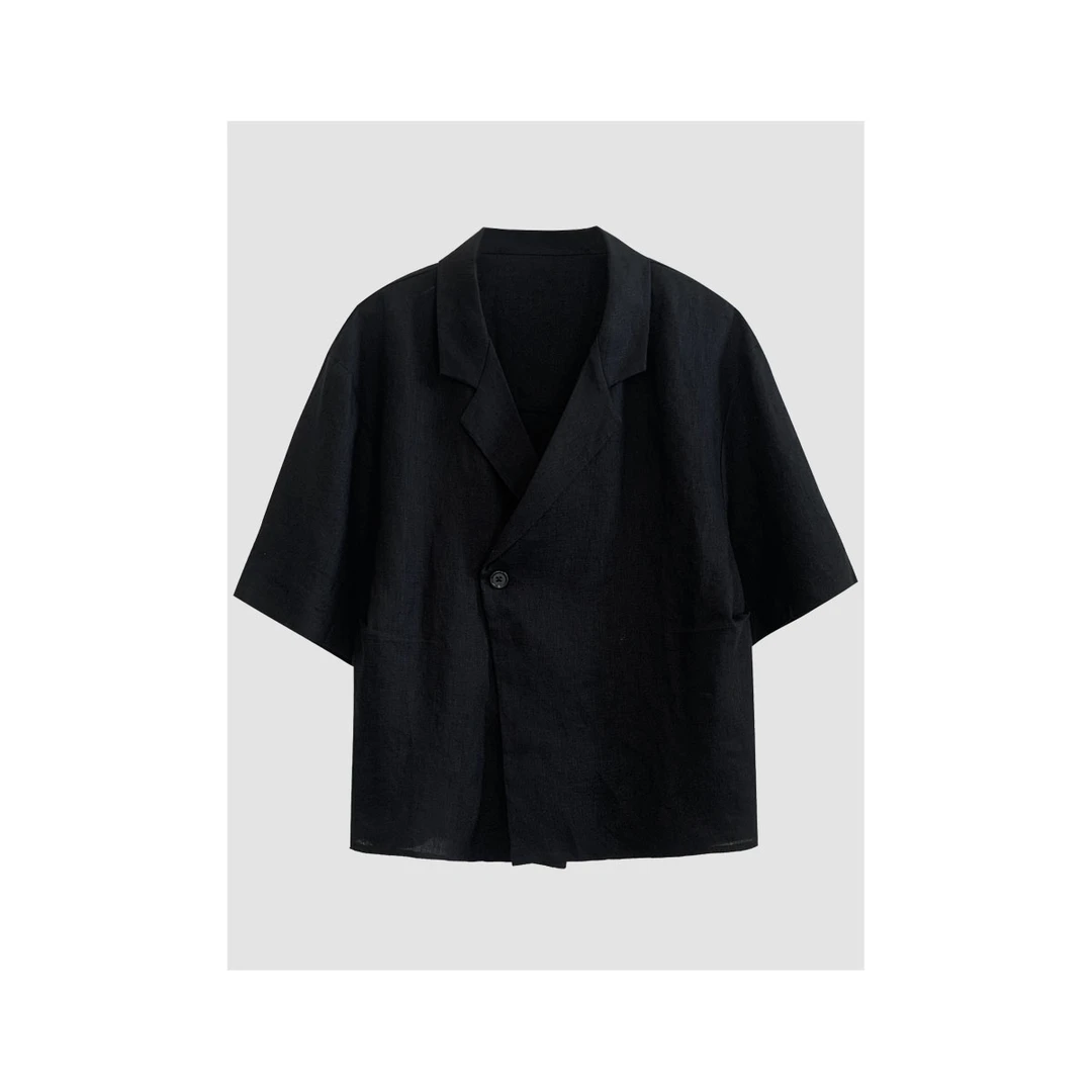 短袖麻西装 私服风极简气质100亚麻宽松简约气质薄款短款小西装
