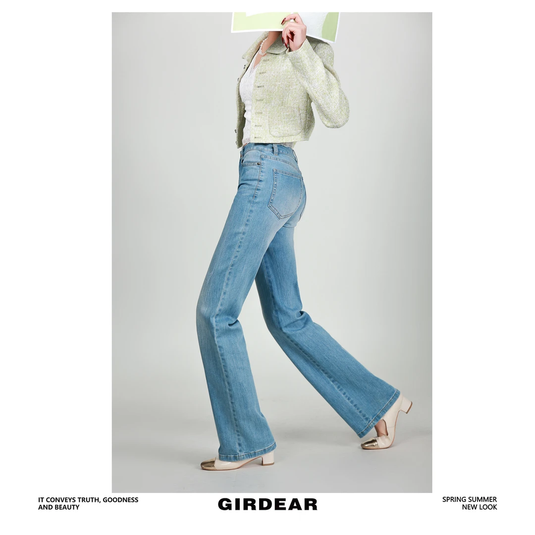 GIRDEAR/哥弟 1100270 新款日常百搭丹宁风显瘦水洗直通牛仔长裤