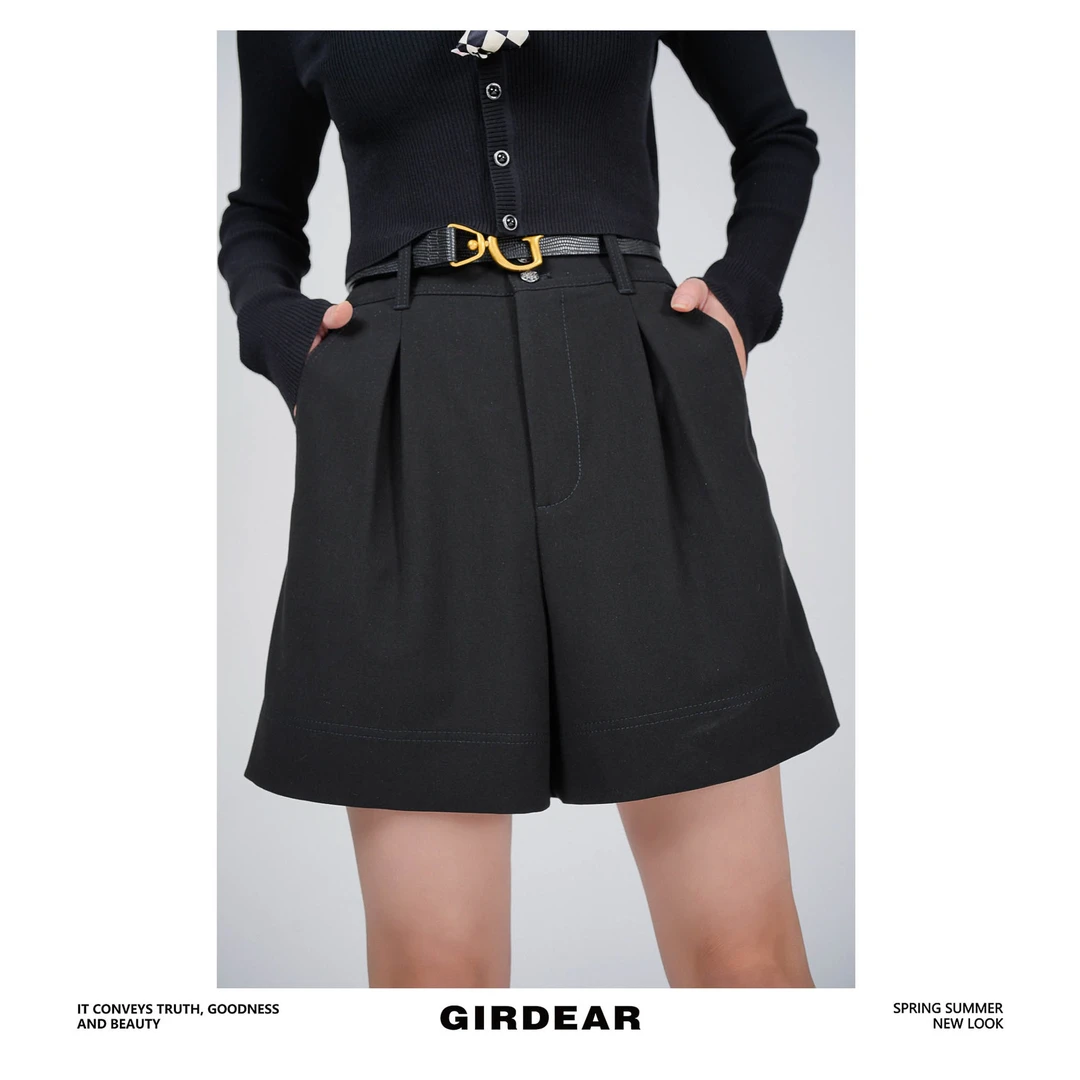 GIRDEAR/哥弟 1100440新款休闲显瘦通勤高腰两粒扣宽松百搭短裤女