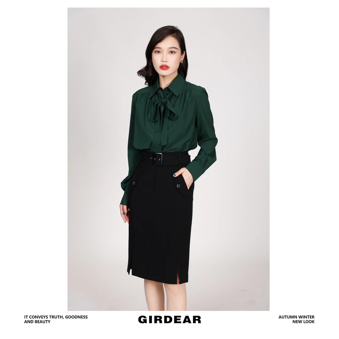 GIRDEAR/哥弟1300925 纯色亲肤优雅气质百搭衬衫