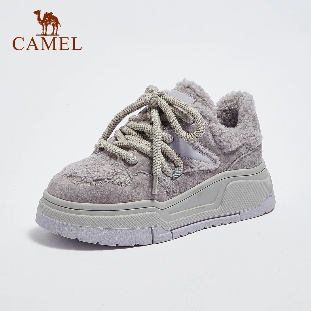 【初雪】骆驼女鞋2023冬季新款厚底增高圆头日常休闲板鞋L23W203207