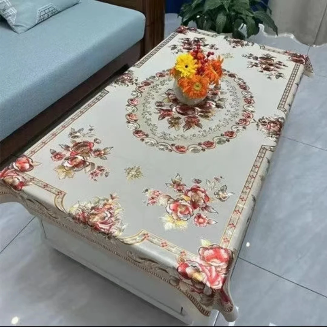 升级版沙线雕花桌布餐桌 （90宽*150长）茶几布防水防油(牡丹花)