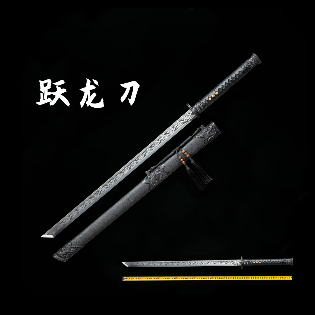 匠泰工艺 跃龙刀高锰钢一体龙骨实木绸缎收藏艺宝剑唐横刀 未开刃