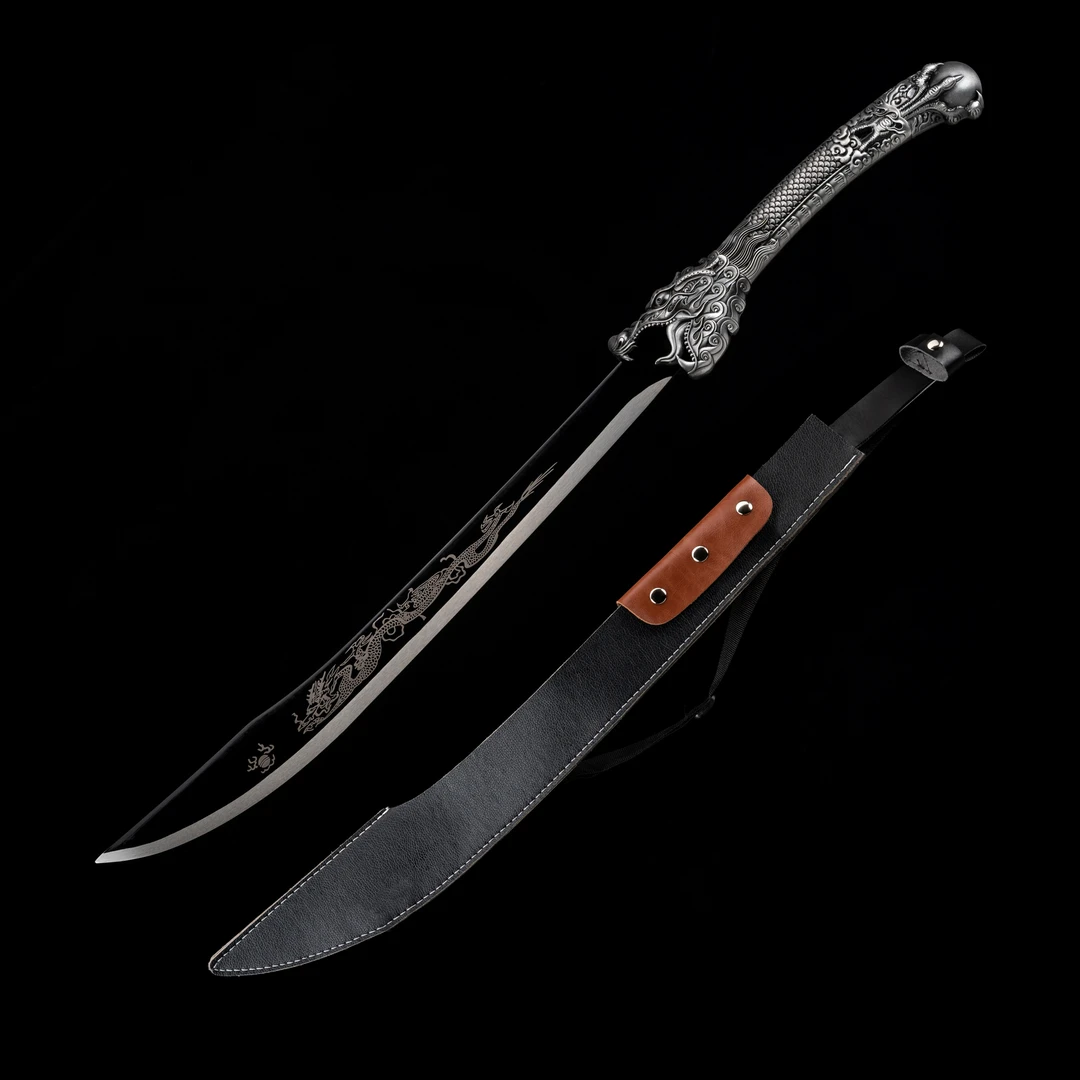 匠泰工艺 清刀龙魂战刀金色牛尾刀高锰钢皮鞘工艺收藏宝剑未开刃