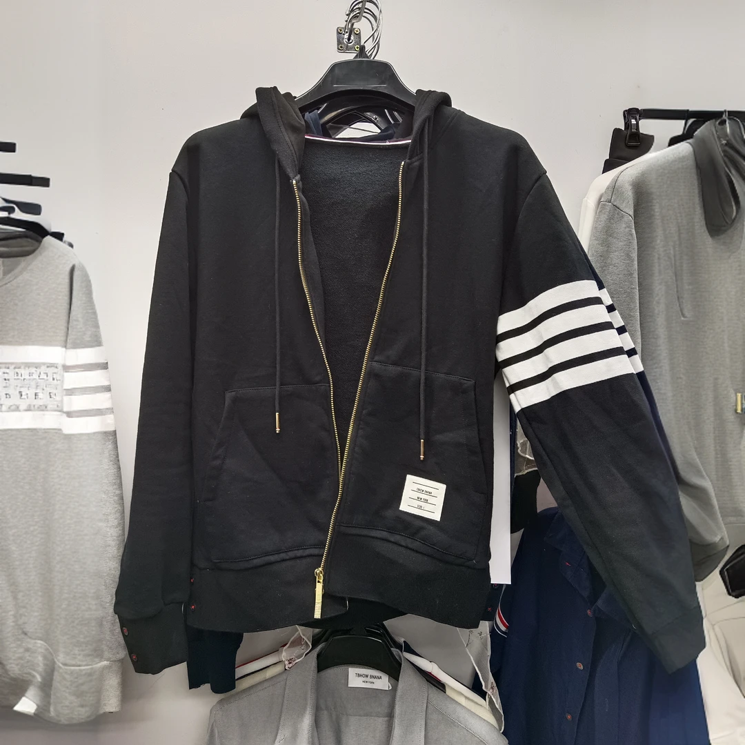 W017TB风色织四条杠全棉时尚连帽开衫卫衣男士情侣款春秋休闲外套