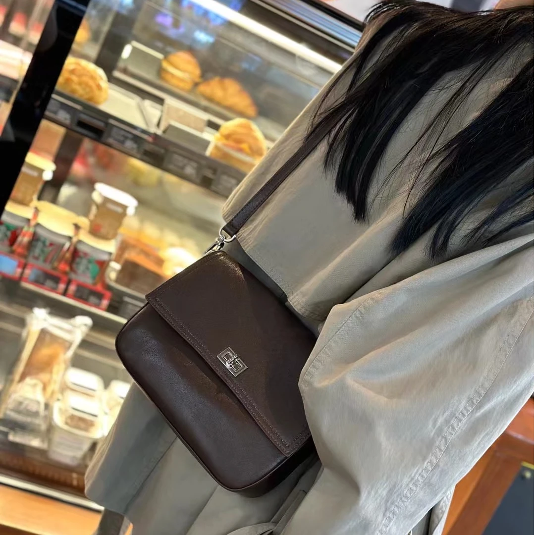 【包得味】真皮女包2024秋冬新款复古牛皮高级感百搭单肩斜挎小方包