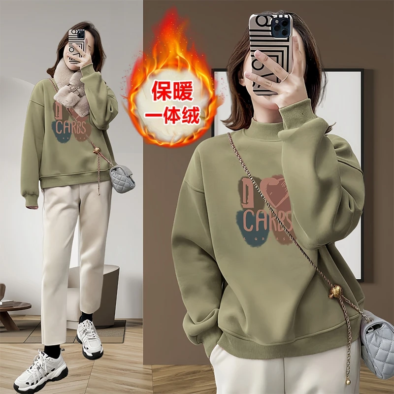 即墨半高领加绒保暖卫衣女2025新款爆款秋冬时尚休闲宽松套头上衣