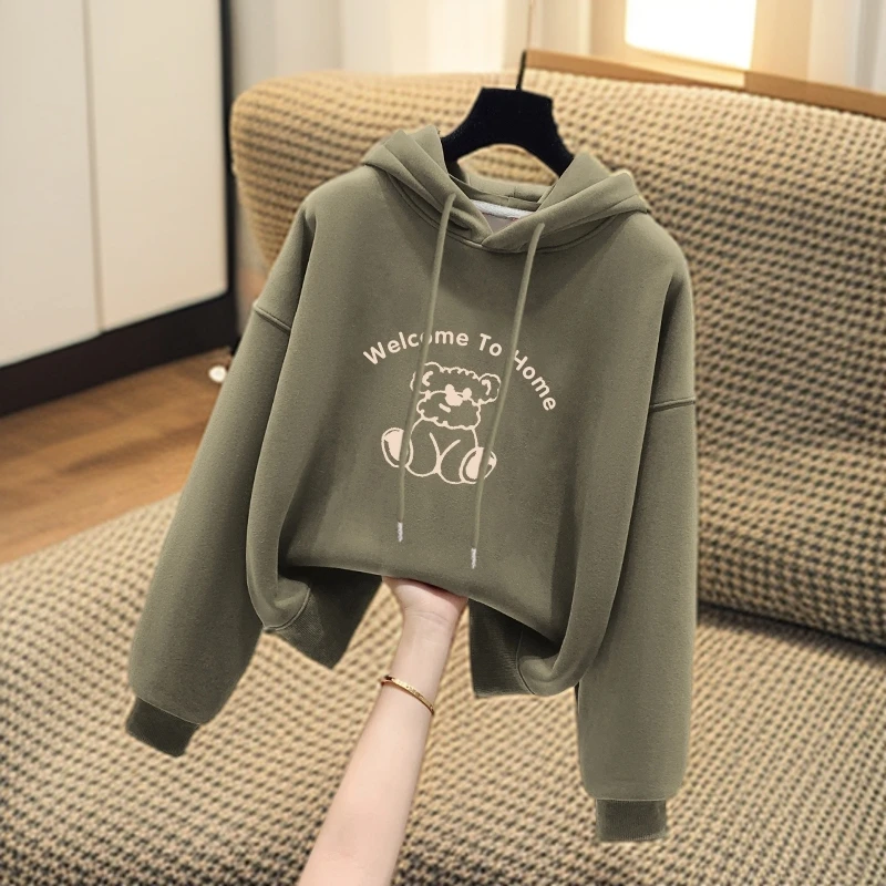 即墨连帽保暖卫衣女2025新款爆款秋冬加绒韩版印花休闲宽松上衣服