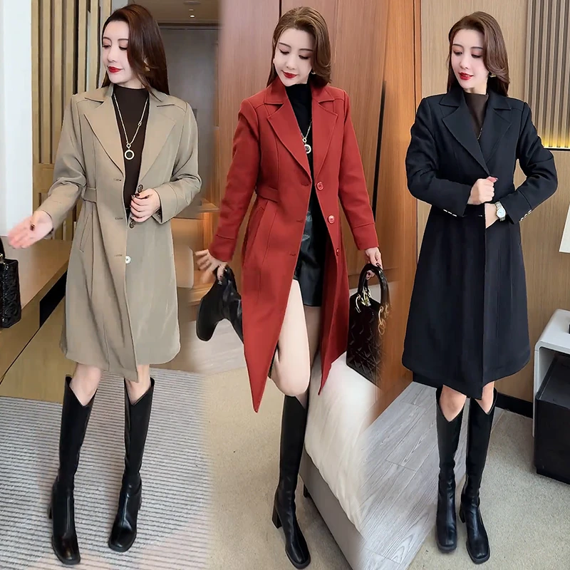 爆款气质西装风衣外套女2024冬季新款洋气显瘦加绒加厚中长款大衣