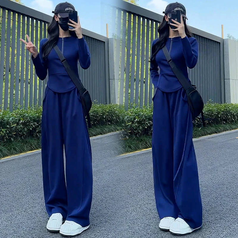 时尚休闲套装女2024秋季新款洋气显瘦立领卫衣阔腿裤时髦两件套潮