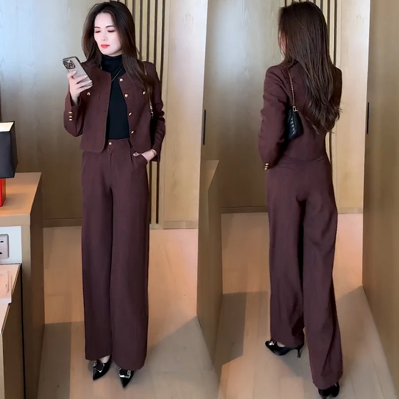 时尚气质套装女秋季新款高级感洋气职业短款外套阔腿裤时髦两件套