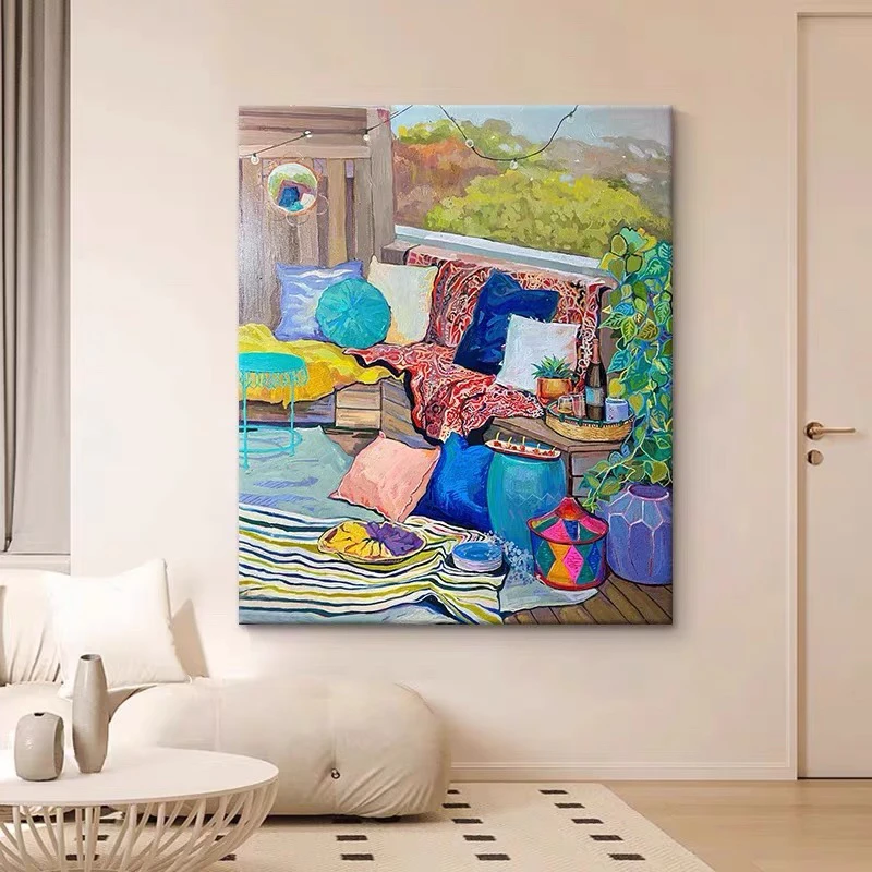 油画小哥马蒂斯纯手绘油画彩色休闲温馨装饰画客厅挂画玄关肌理画