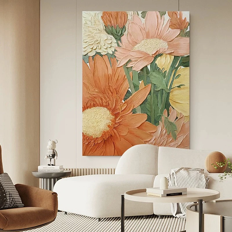 油画小哥纯手绘油画《花好月圆》奶油风现代餐厅花卉装饰画手工客厅