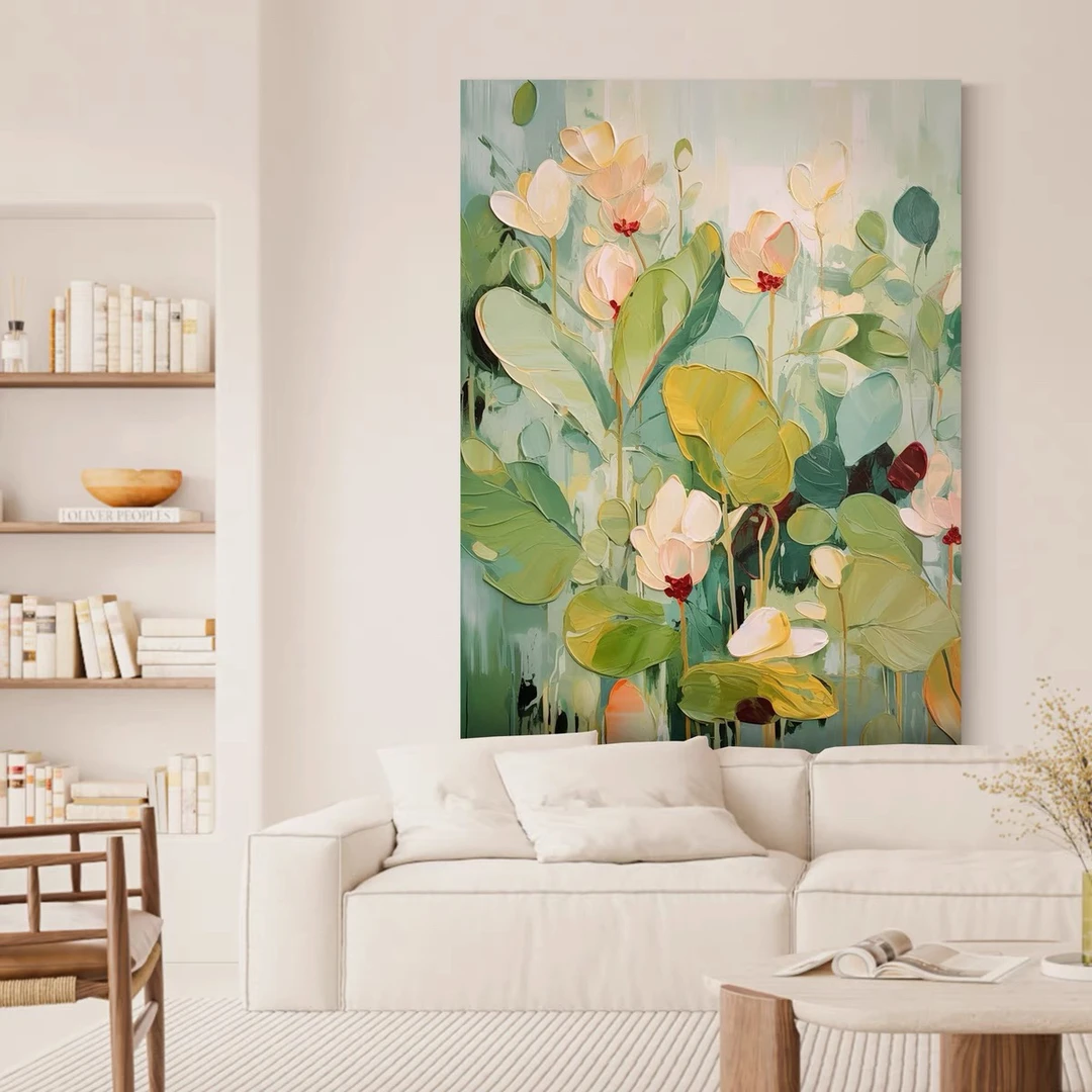 油画小哥纯手绘油画《如花似月》简约现代客厅肌理装饰画花卉挂画