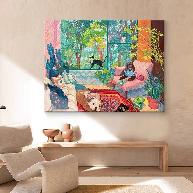 油画小哥马蒂斯小众艺术纯手绘油画装饰画客厅挂画横幅丙烯肌理画