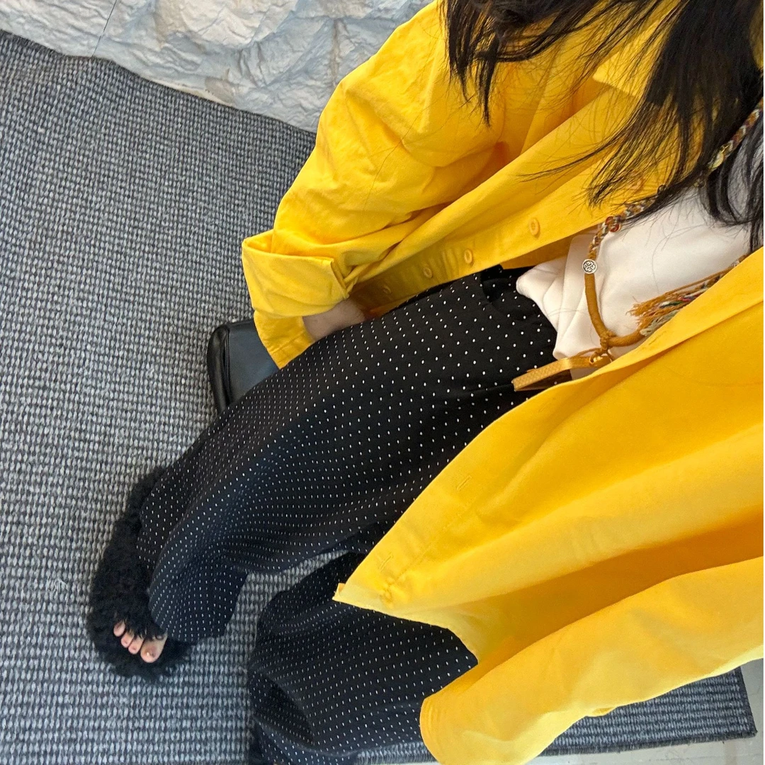 李豆儿 小众设计 法式复古小波点  松紧腰 高腰宽松长裤子