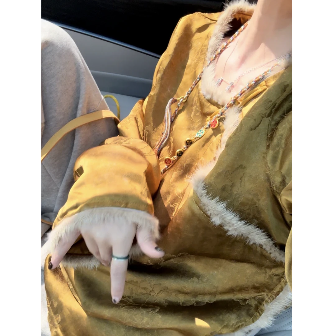 李豆儿 自制 洛阳牡丹系列 新中式水貂毛中式上衣
