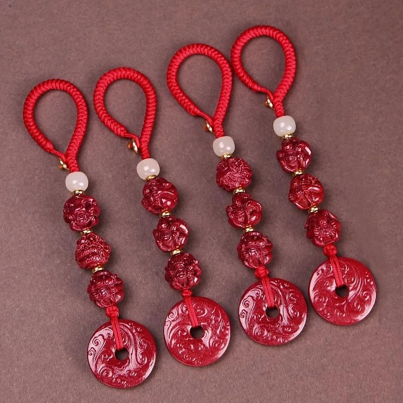 天然辰砂朱砂三合生肖钥匙扣0435