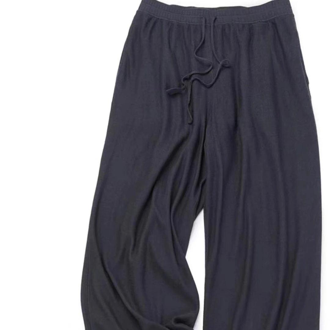 一条过夏慵懒垂感 腿裤 松紧抽绳/高腰直筒%20羊绒 % 80桑蚕丝