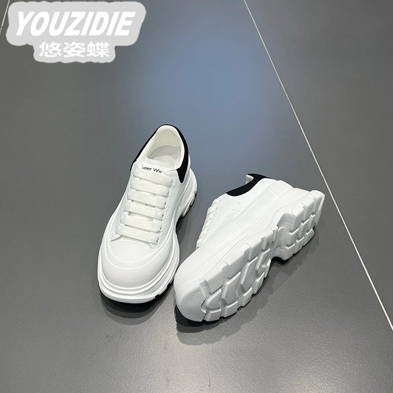 YOUZIDIE2025潮流新款小个子7cm厚底增高百搭小白鞋女休闲松糕底