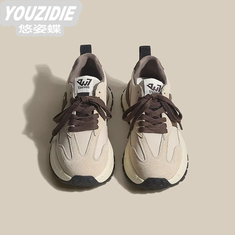 夏季轻奢 厚底老爹鞋女2025加绒新款超火学生百搭港风阿甘鞋