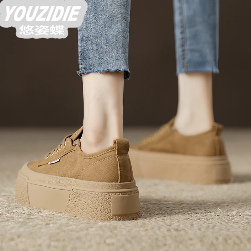 YOUZIDIE牛皮时尚韩版百搭松糕鞋2025春秋新款女鞋厚底增高休闲