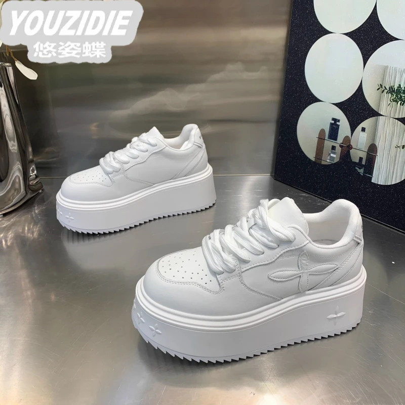 YOUZIDIE 掌柜自留！新款百搭小白鞋系带松糕厚底小个子增高休闲