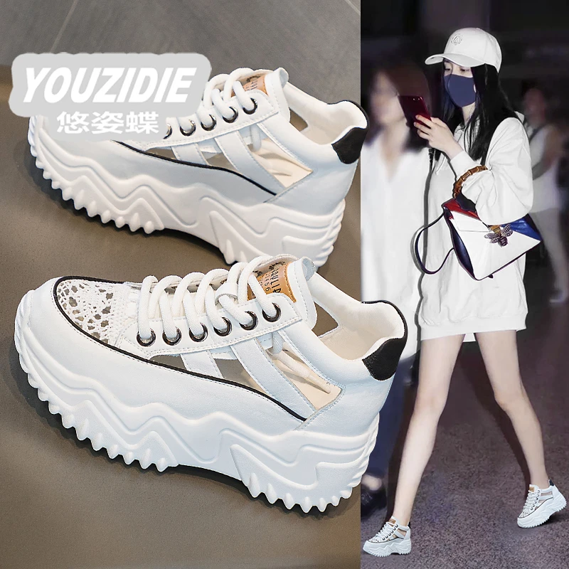 YOUZIDIE厚底凉鞋女2024新款夏季镂空透气洞洞鞋百搭运动休闲内增