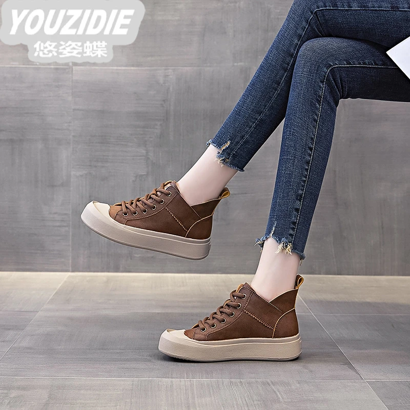 YOUZIDIE厚底时尚洋气高帮鞋单鞋女2025软底新款百搭运动休闲板鞋