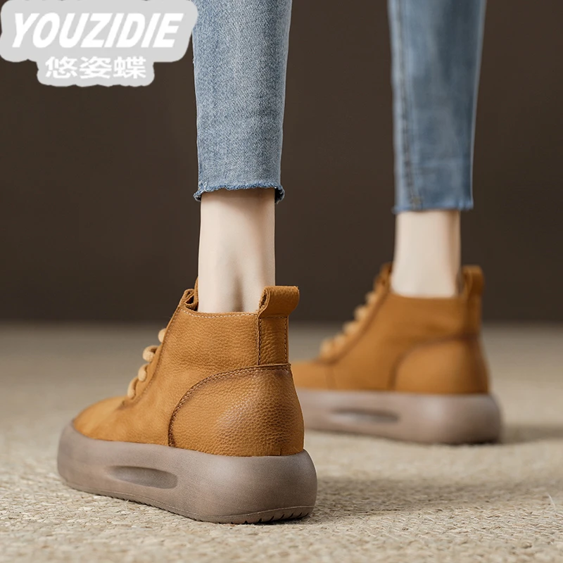 YOUZIDIE时尚百搭棕色厚底马丁靴女2025年秋季新款短靴系带高帮鞋