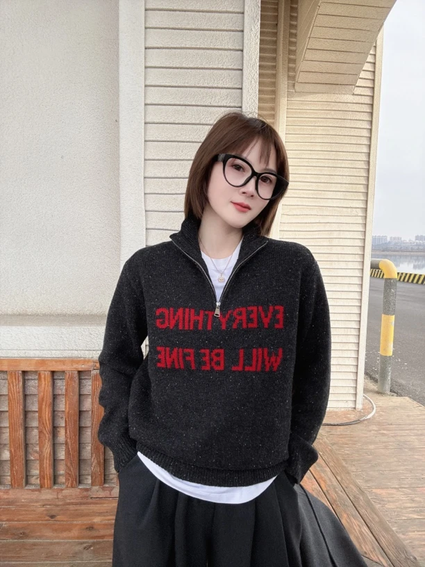 【店铺同款】LIVELY.YAN俪妍#黑灰色套头衫