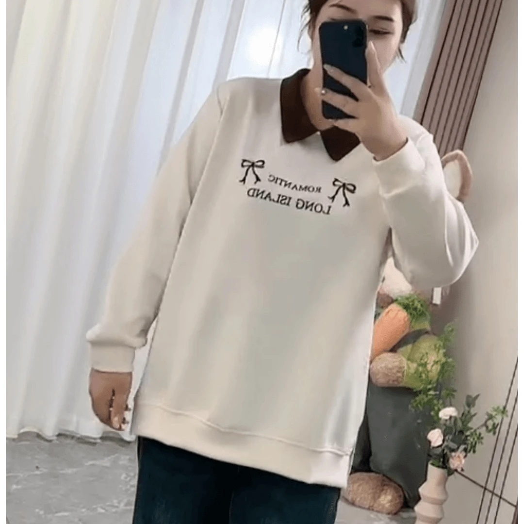 2024春秋新款薄款网红时尚气质长袖休闲百搭显瘦宽松翻领卫衣女