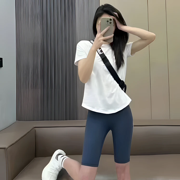 春夏新款瑜伽服短袖T恤女速干休闲圆领跑步运动宽松透气健身服女