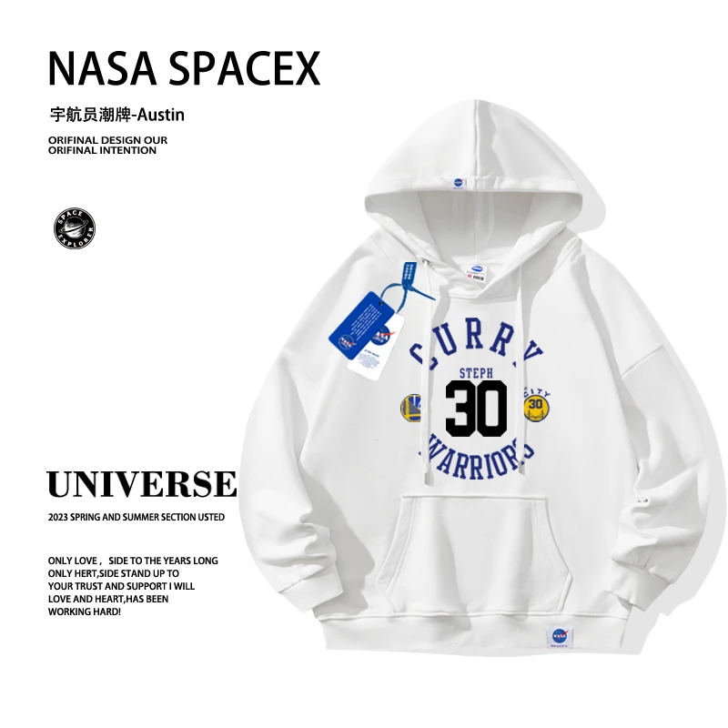 NASA专柜联名库里纪念版卫衣春季透气抗风卫衣男休闲宽松落肩运动