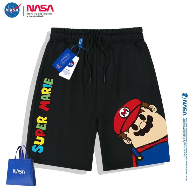 NASA青少年卡通马里奥短裤春季透气宽松运动休闲裤潮流沙滩纯棉男
