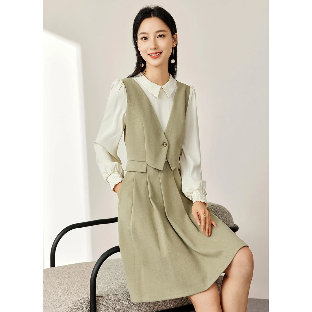 【 达人专属 】WP500温柔假两件撞料拼接连衣裙