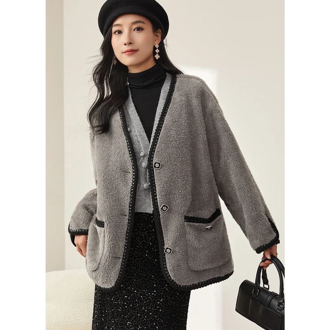 【程总专属】CQ082气质百搭通勤V领加厚毛呢外套