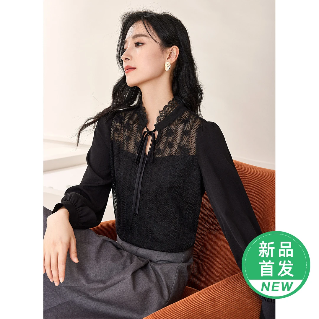 大雅【粉丝专享】SK902花边拼接撞料蕾丝衫