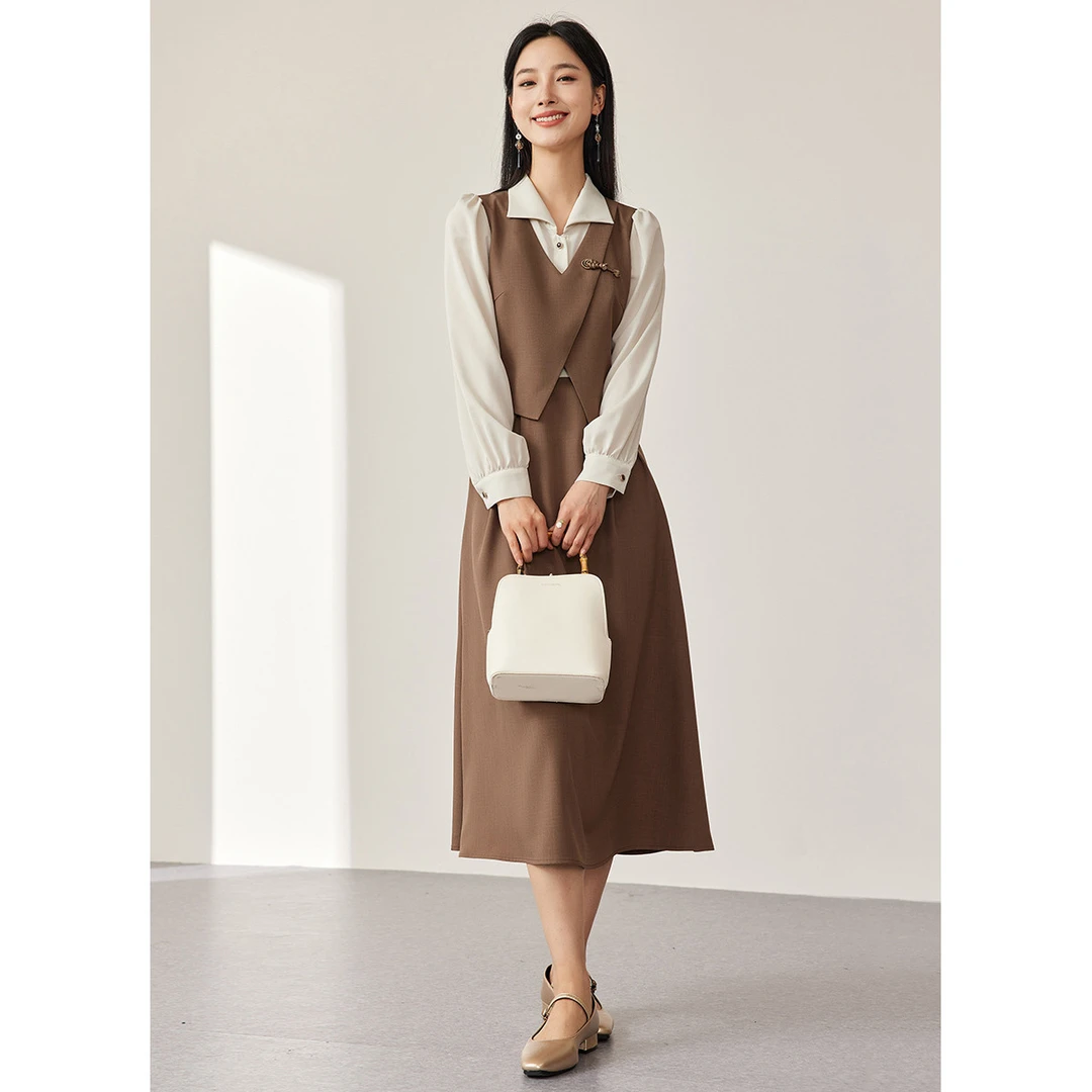 【 达人专属 】DP685气质复古优雅假两件撞料拼接连衣裙