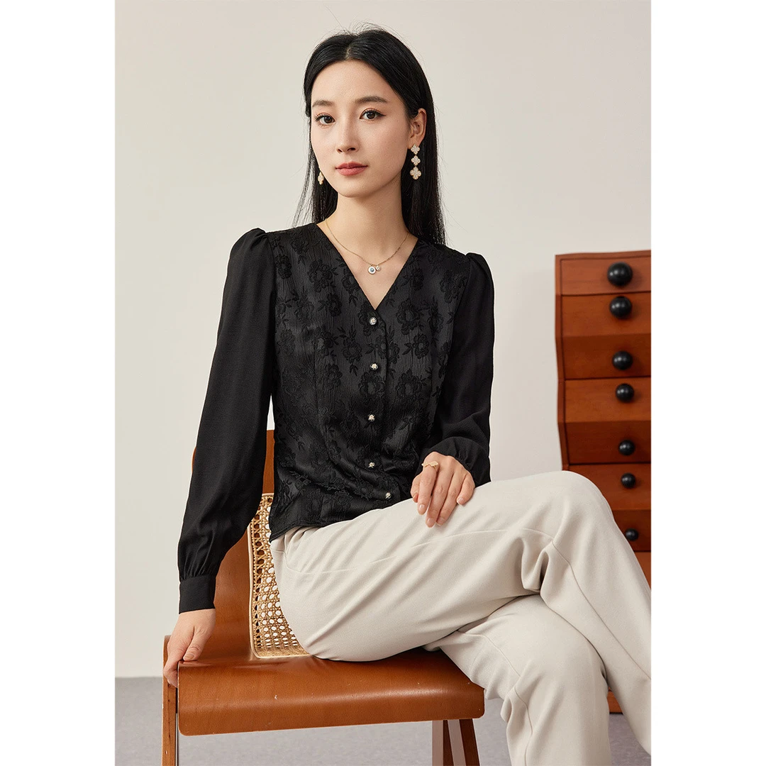 【达人专属】SP780时尚感撞料拼接浮雕肌理提花衬衫