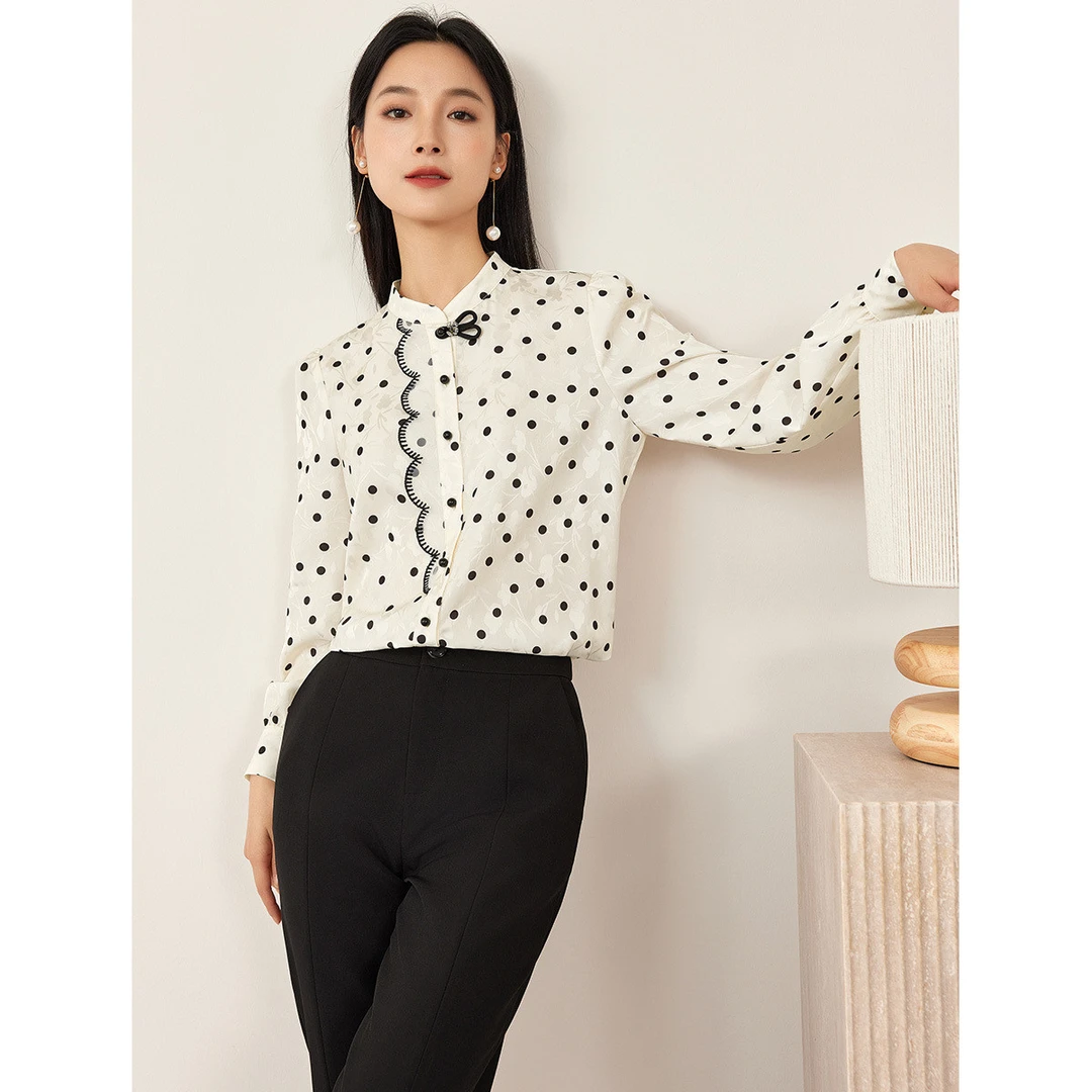 【 达人专属 】SP670气质浪漫立领波点印花提花衬衫