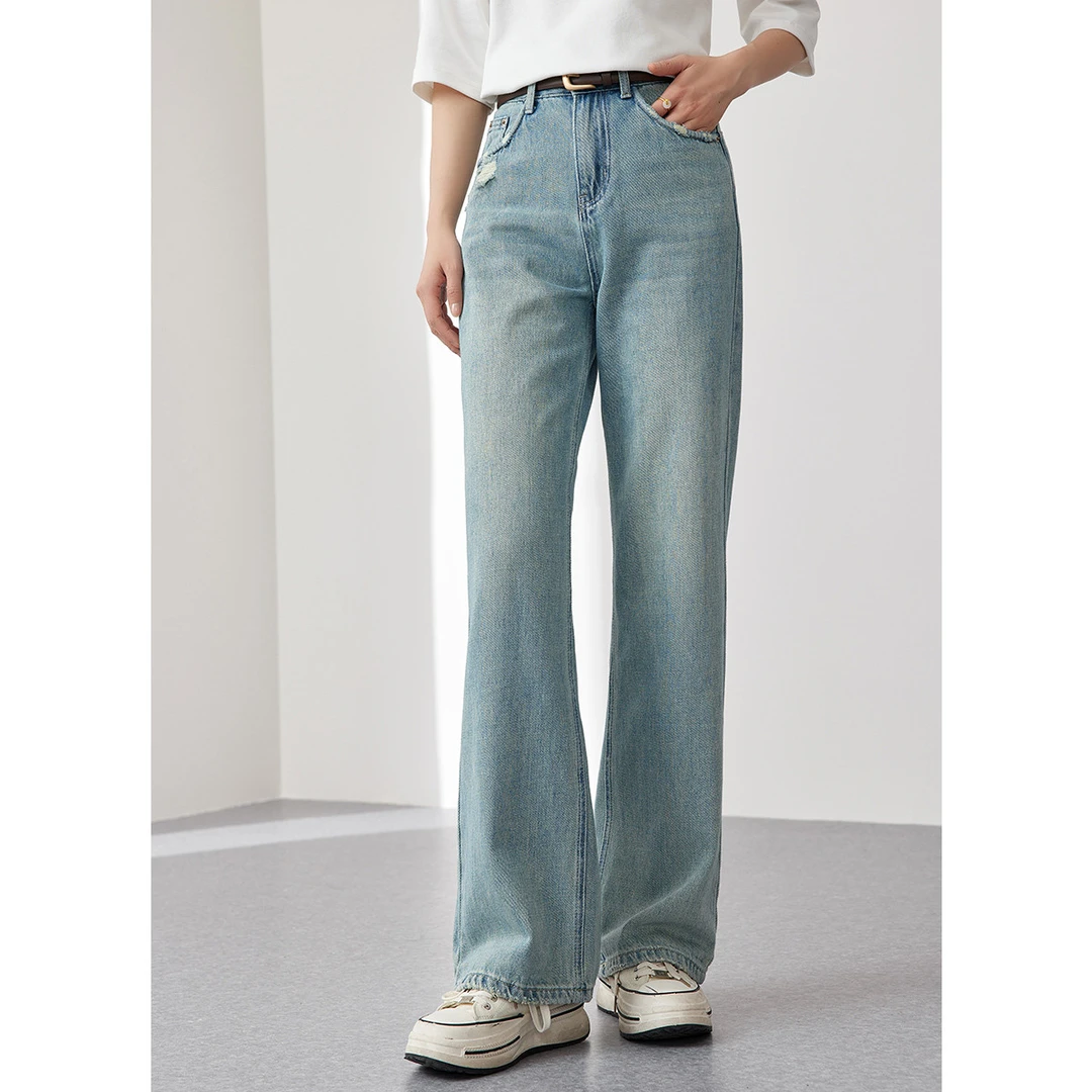 【 达人专属 】TP552个性高腰直筒百搭牛仔阔腿裤