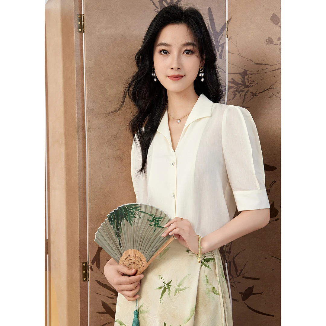 欧昵雪【粉丝专享】SP163浪漫雅淡翻领衬衣