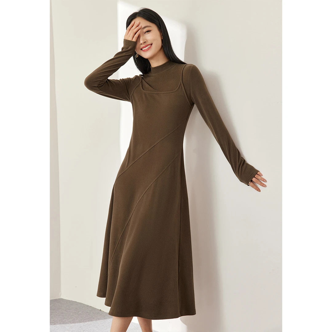 【 达人专属 】DP930气质优雅温柔假两件拼接德绒连衣裙