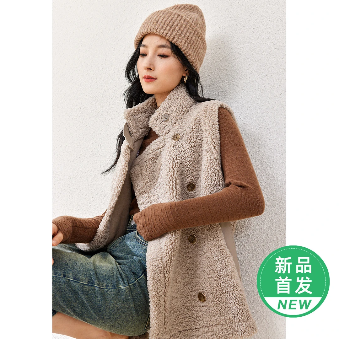 欧昵雪【粉丝专享】CN108摩登感颗粒绒马甲外套