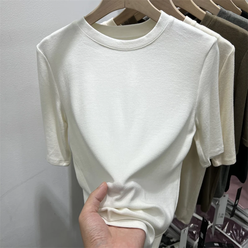 五分袖白色圆领t恤女早春新款百搭显瘦中袖体恤韩版基础款上衣服