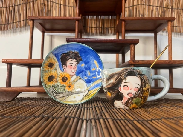 情侣油画风咖啡杯