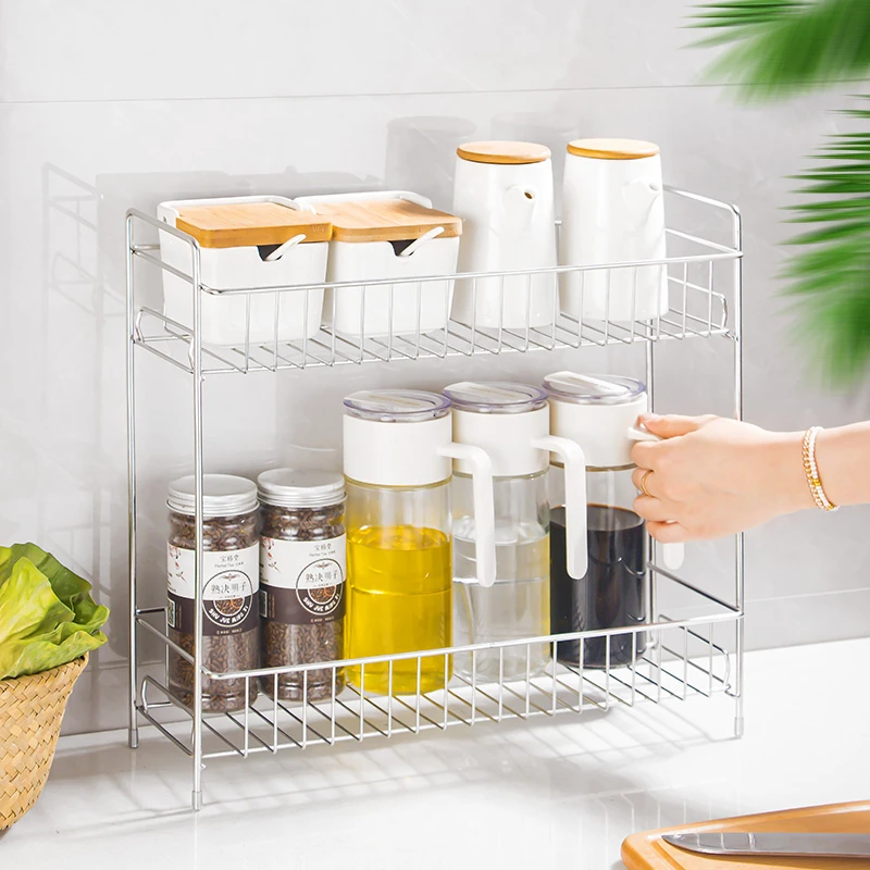 厨房不锈钢调料架调料品置物架台面多功能油盐酱醋瓶调味料收纳架