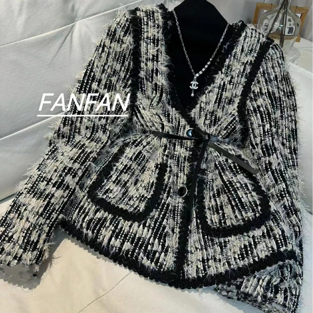 名媛气质高级感黑色小香风外套女2024新款爆款秋冬